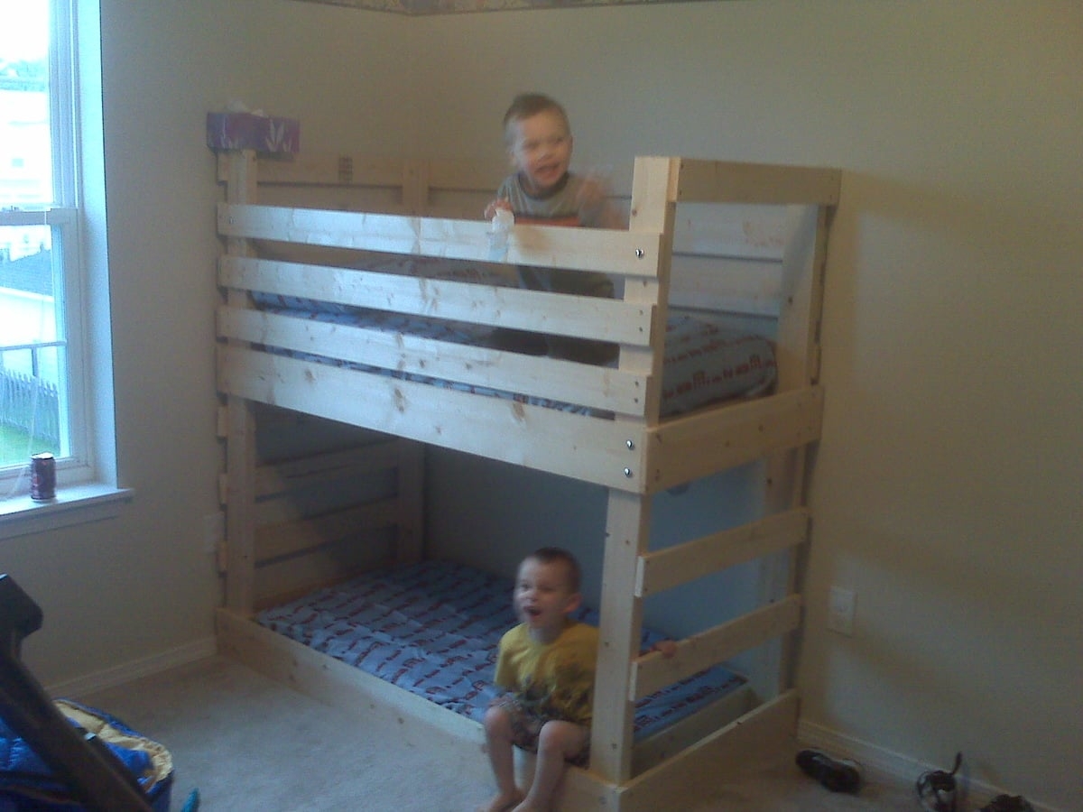 Bunk Bed: Light Wood Bolted Frame Crib Mattress Bunk Bed