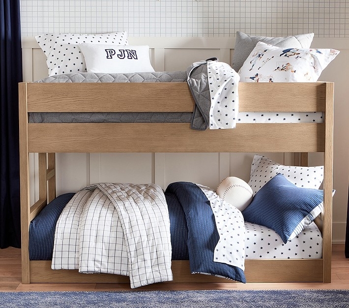 Bunk Bed Mixed Patterns Preppy Nautical Style Light Wood