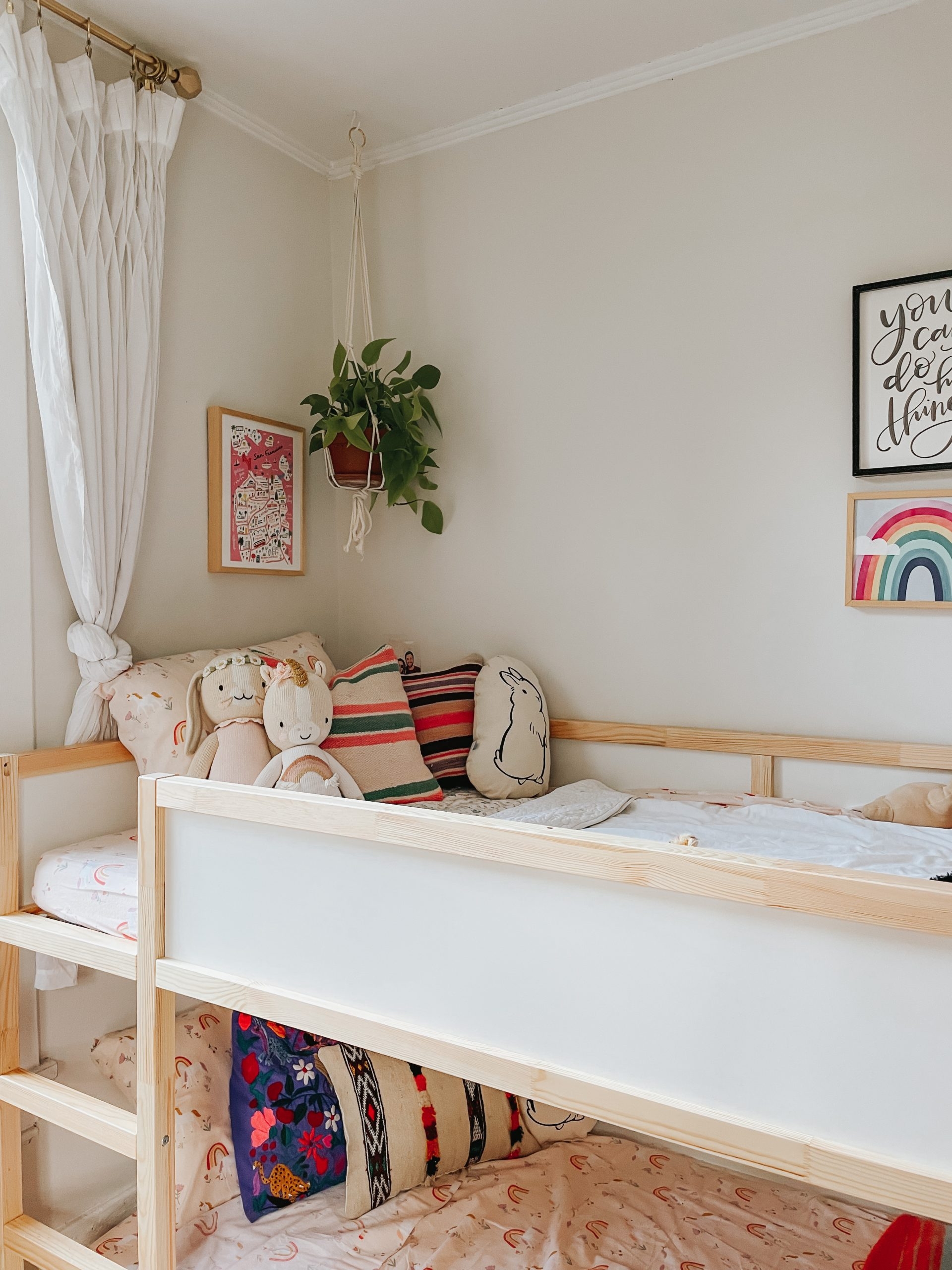 Bunk Bed: Natural Wood Frame and Floor Level Bunk Panels