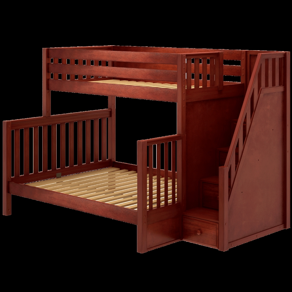 Bunk Bed Reddish Brown Finish Storage Stairs Twin Over Queen