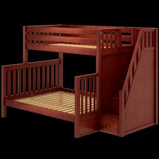 Bunk Bed Reddish Brown Finish Storage Stairs Twin Over Queen