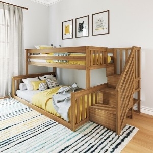 Bunk Bed Staircase Storage Honey Oak Wood Low Profile Frame