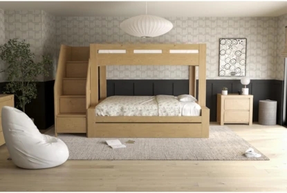 Bunk Bed Stairway Chest Natural Wood Twin Over Full Design
