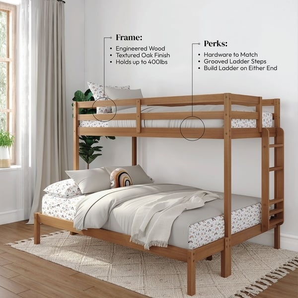 Bunk Bed Textured Oak Finish Queen Bottom Bunk Twin XL