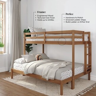 Bunk Bed Textured Oak Finish Queen Bottom Bunk Twin XL