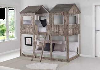 Bunk Bed Tower Structure Gabled Roof Rustic Twin over Twin