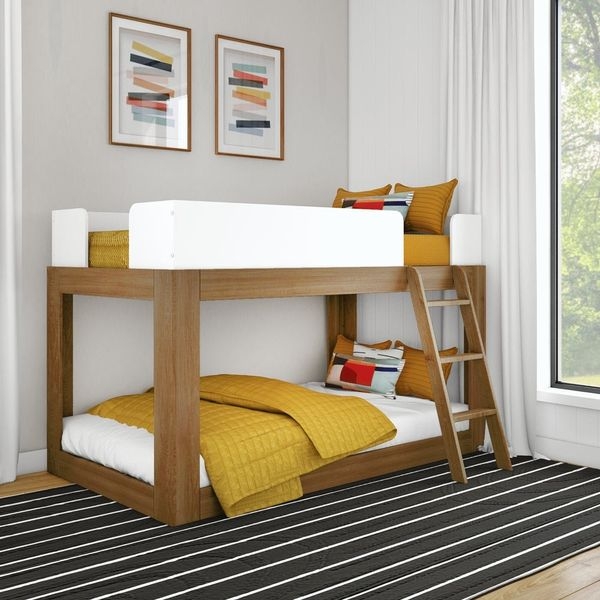 Bunk Bed White Guardrail Wood Scandinavian Kids Furniture