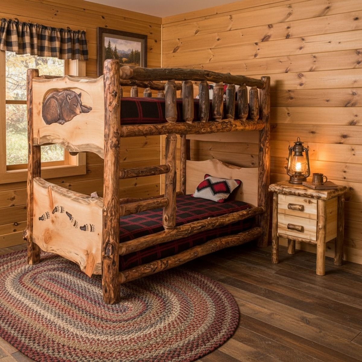 Bunk Bed with Carved Wildlife and Wildlife Carved Furniture