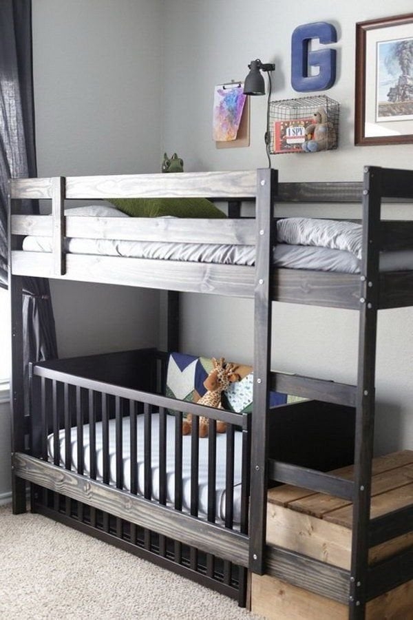 Bunk Bed With Crib: Espresso Wood Bunk Bed and Storage Steps