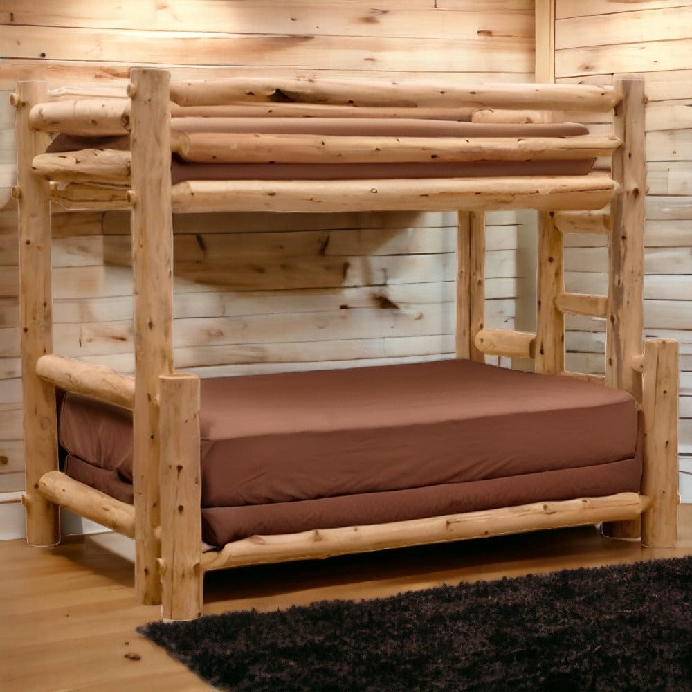 Bunk Bed with Natural Wood Grain and Hand-Peeled Log Frame