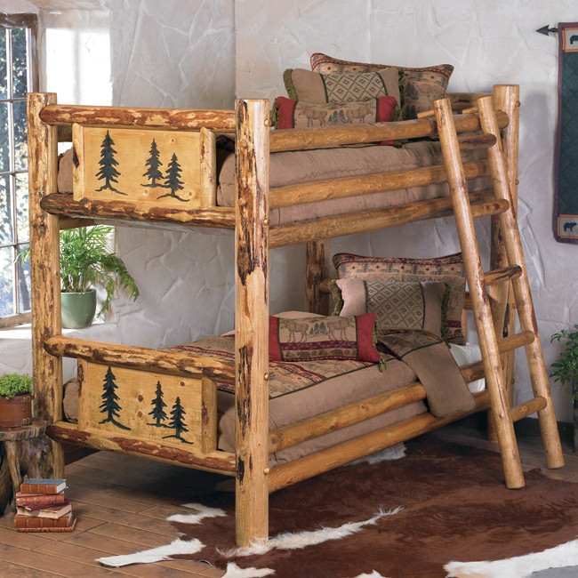 Bunk Bed with Pine Tree Carvings and Pine Tree Carved Furniture
