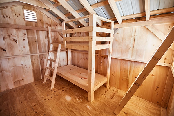 Bunk Bed with Raw Lumber Construction and Raw Lumber Cabin Design