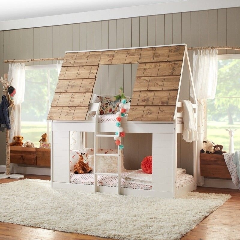 Bunk Bed with Shingle Roof Top and Cottage Style Bunk Bed