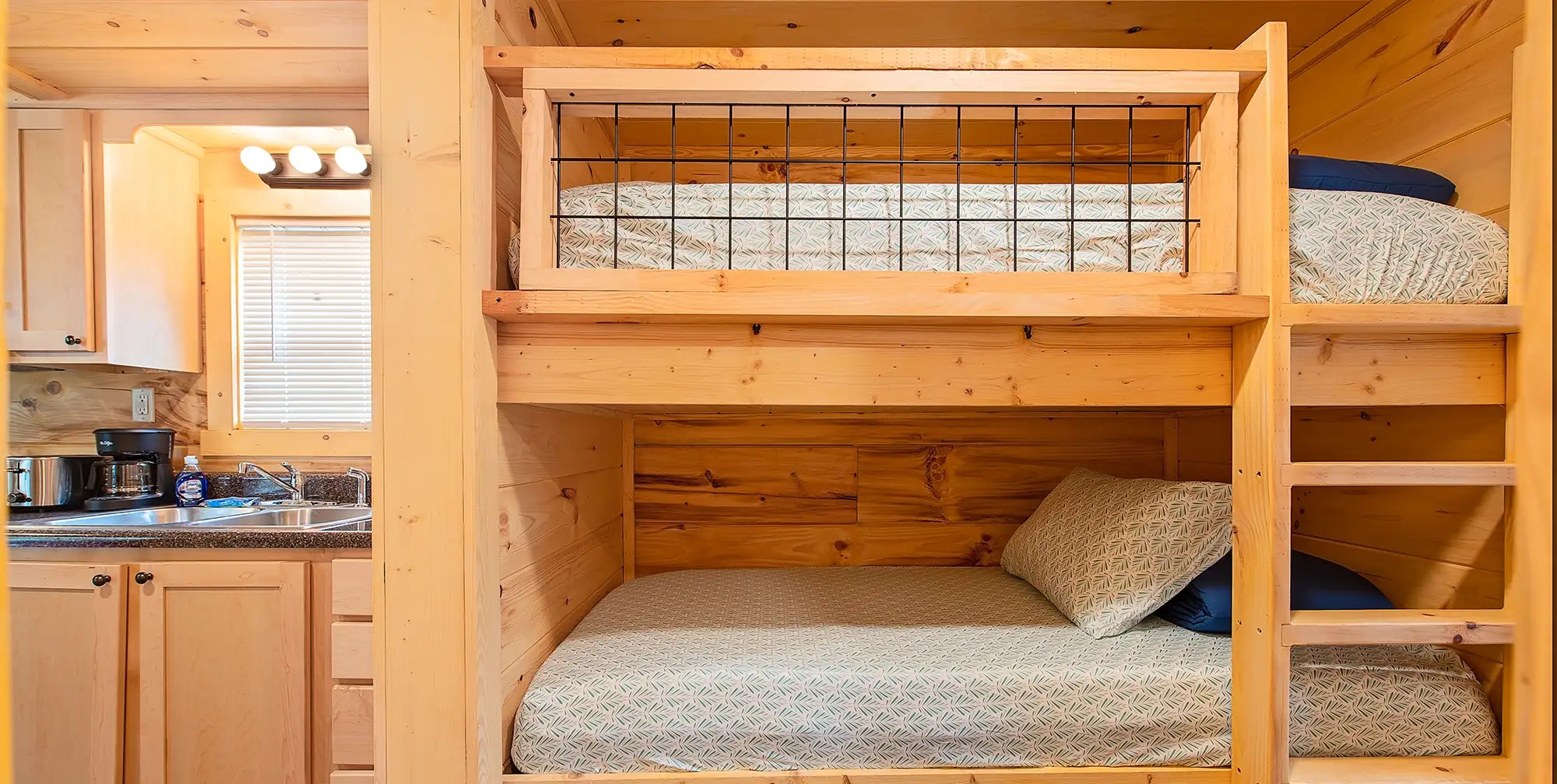 Bunk Bed with Wire Mesh Railing and Modern Cabin Bunk Beds