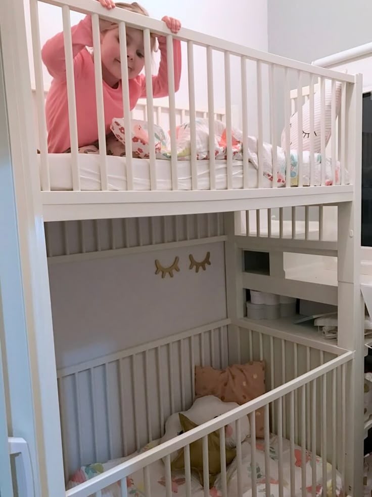 Bunk Crib: Off-White Vertical Slats with Integrated Storage