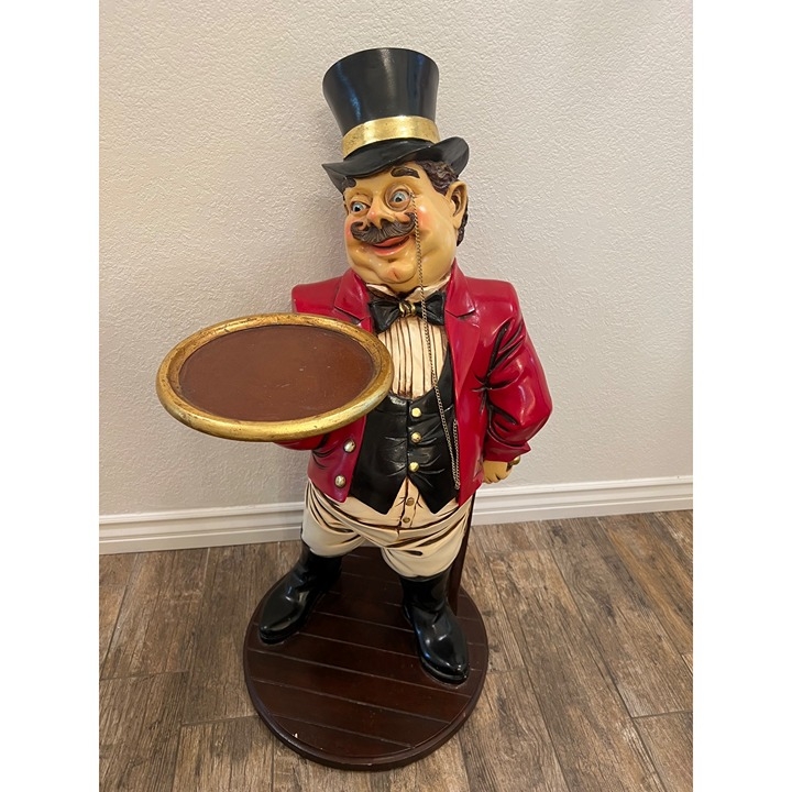 Butler Statue Monocle Chain Gatsby Style Red Tuxedo Jacket