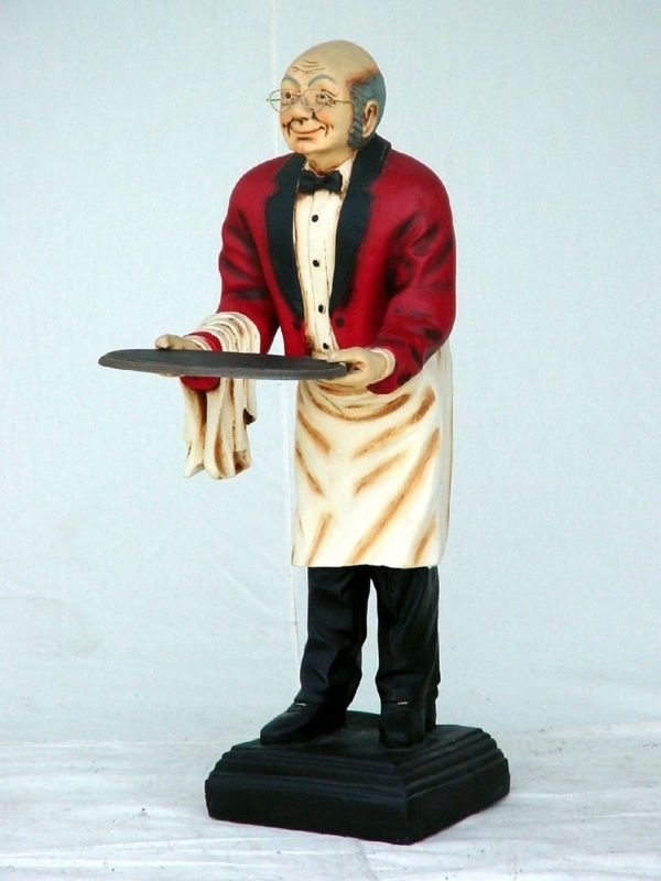 Butler Statue Ruby Red Jacket Striped Apron Vintage Statue