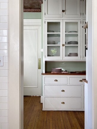 Butler's Pantry Built-in Cabinetry and Ornate Metallic Tin Ceiling