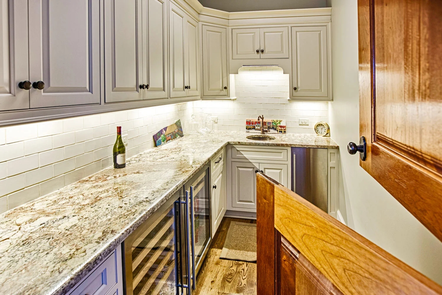 Butler's Pantry Built-in Wine Cooler and Prep Sink Design Ideas