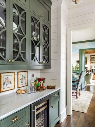 Butler's Pantry Quatrefoil Glass Inserts and Shiplap Wall Ideas