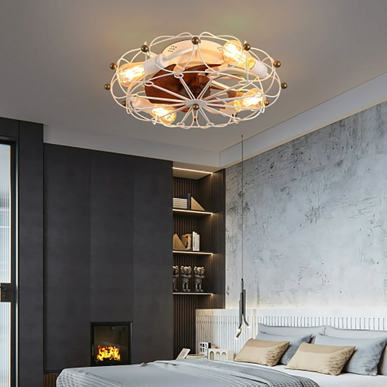 Caged Ceiling Fan with White Wire Cage: White Caged Fandelier