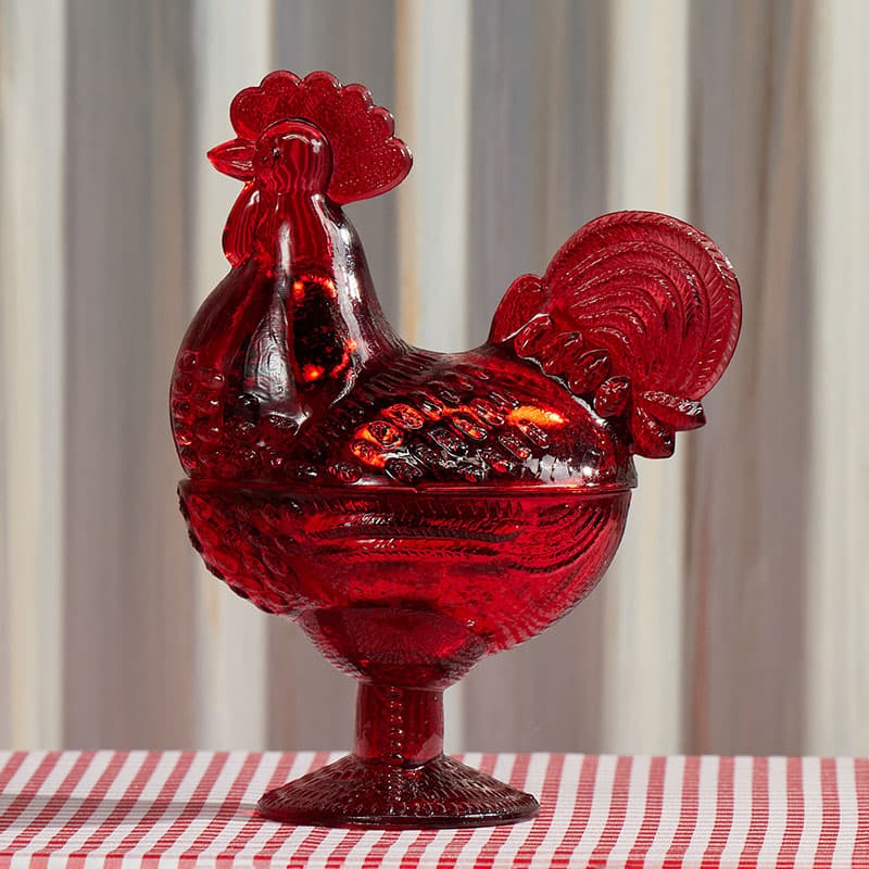 Candle Jar Ruby Red Glass Rooster Silhouette Decor