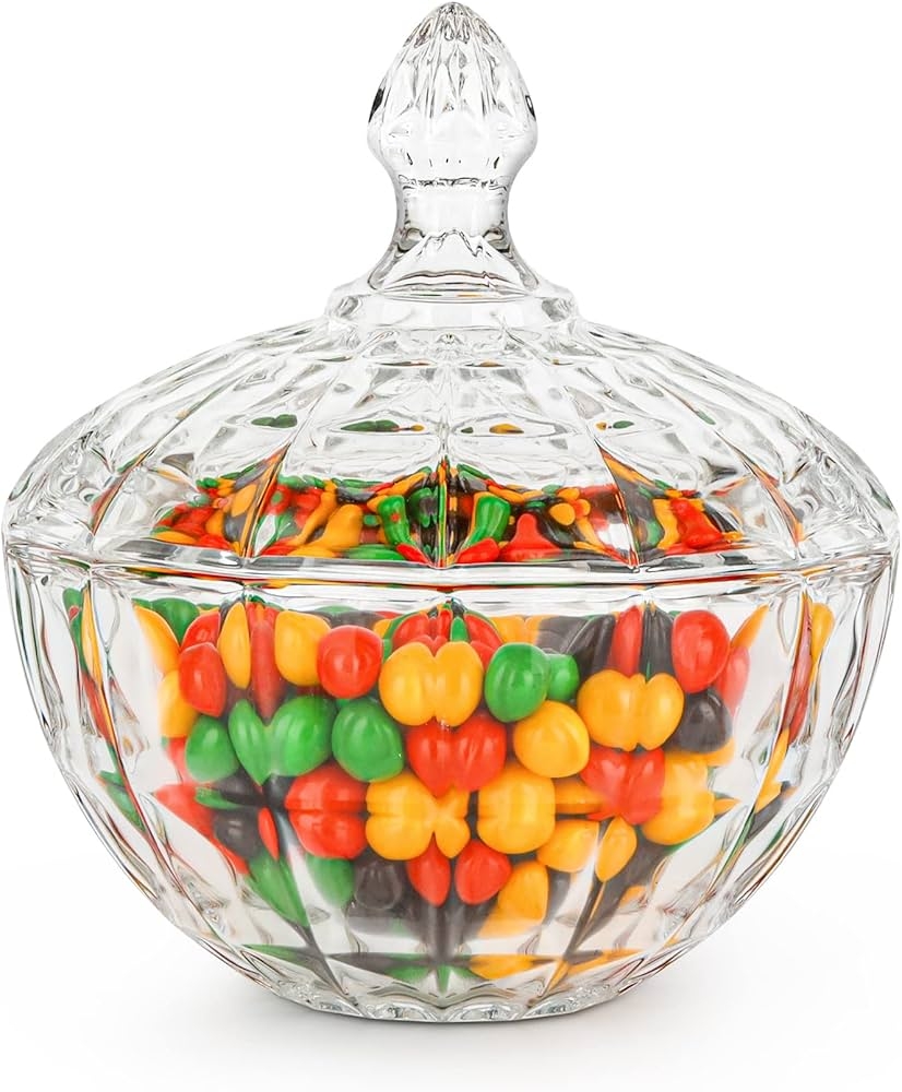 Candy Dish Diamond Cut Texture Pointed Finial Glass