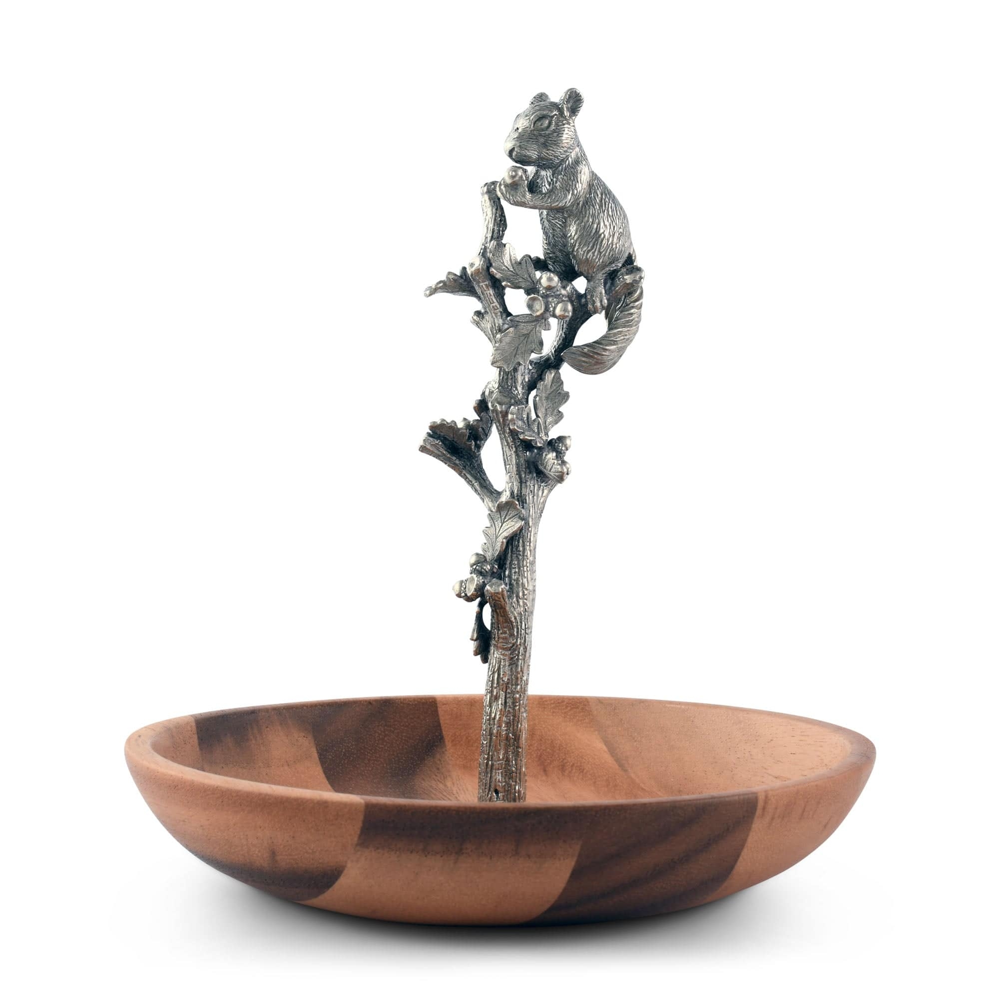 Candy Dish Squirrel Motif Wood and Metal Serving Bowl