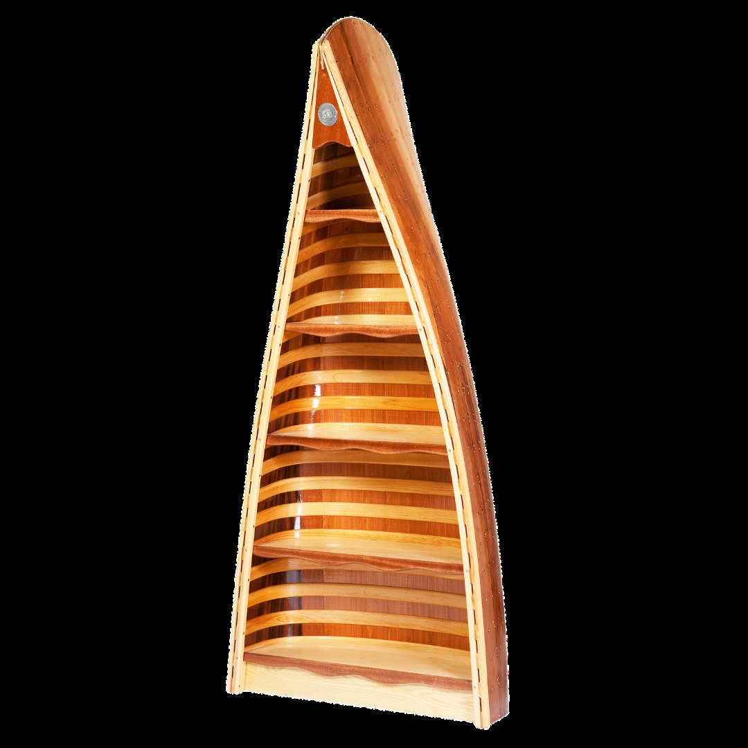 Canoe Bookshelf displaying Rib Construction and Graduated Shelves