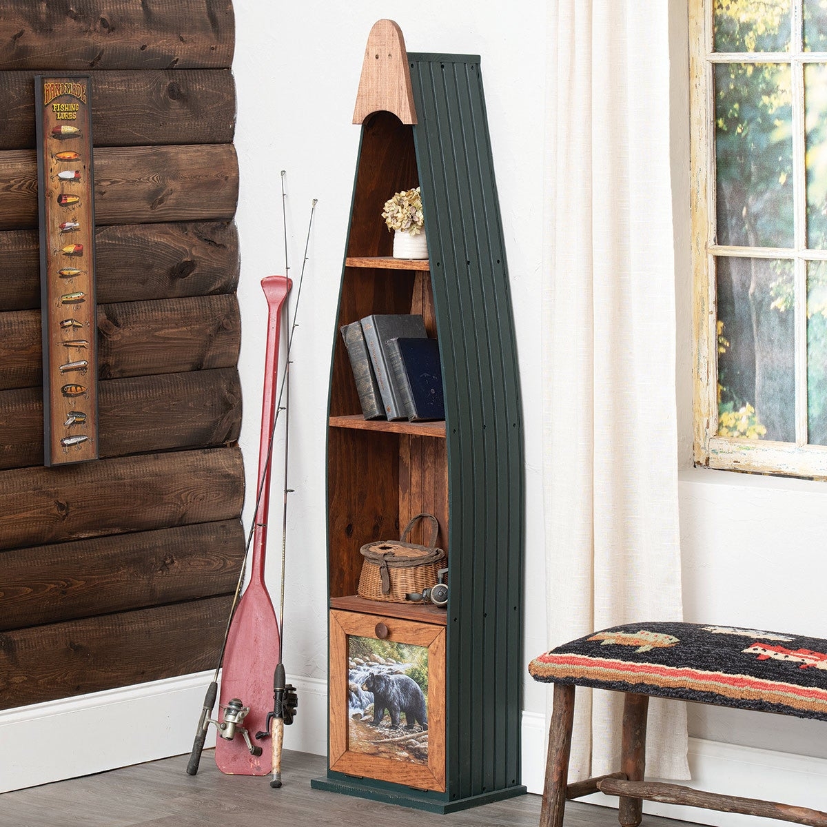 Canoe Shelf with Bear Art Cabinet and Ribbed Exterior