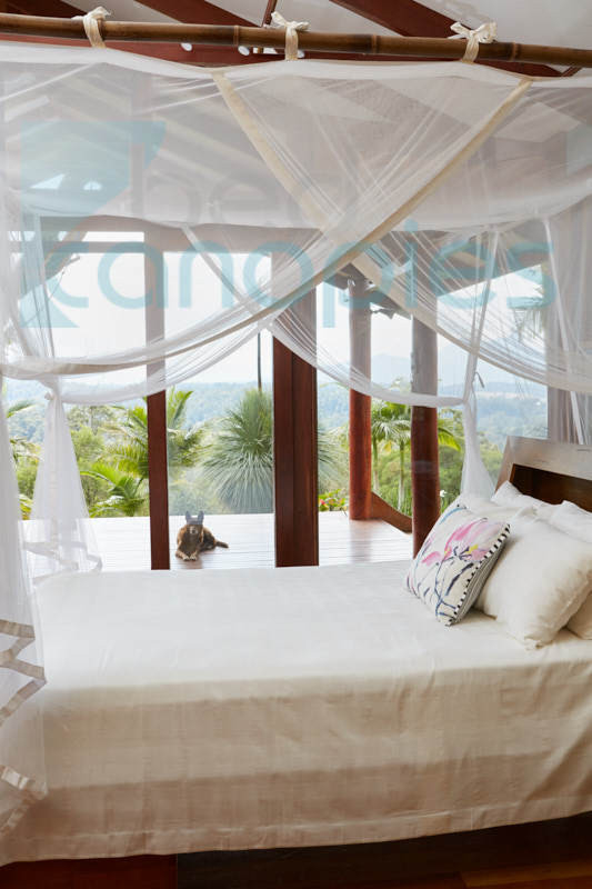 Canopy Bed Curtain Featuring Sheer Mesh and Tie Top