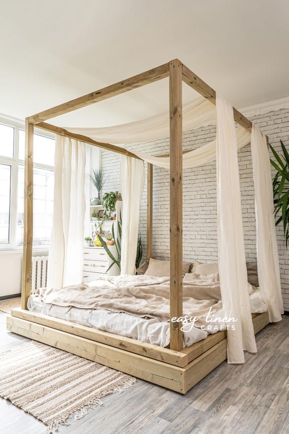 Canopy Bed with Chunky Wood Frame and Platform Base