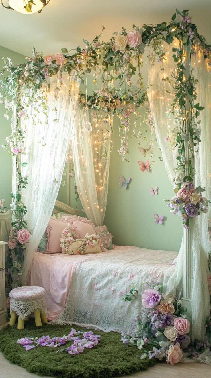 Canopy Bed with Floral Canopy and Enchanted Forest Nursery