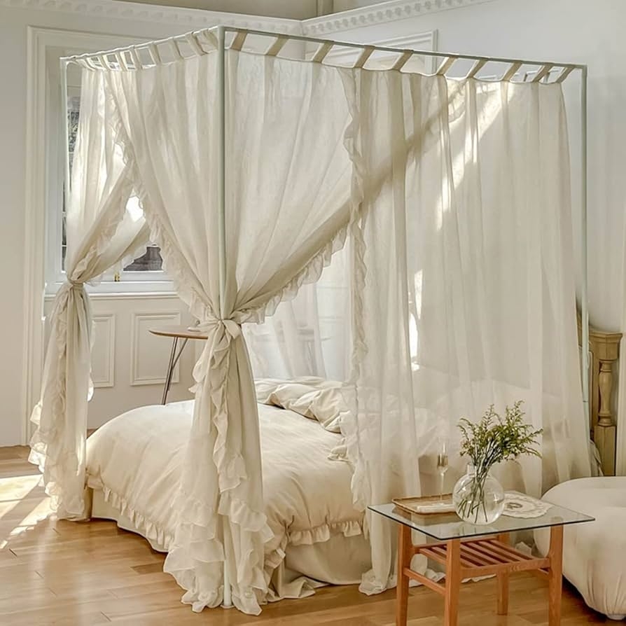 Canopy Curtains with Ruffled Edges and Tab Top Header
