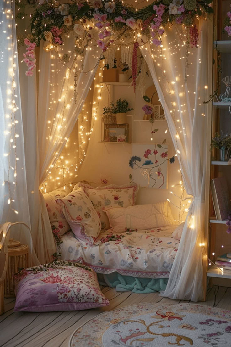Canopy Nook with Floral Garland and Whimsical Daybed Styling