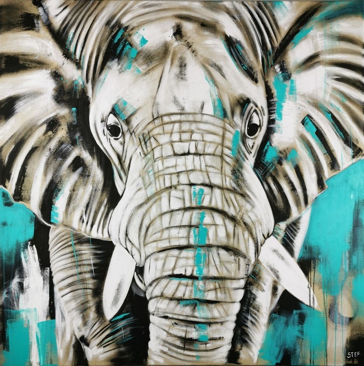 Canvas Painting Teal Accents Expressive Teal Elephant Wall Art