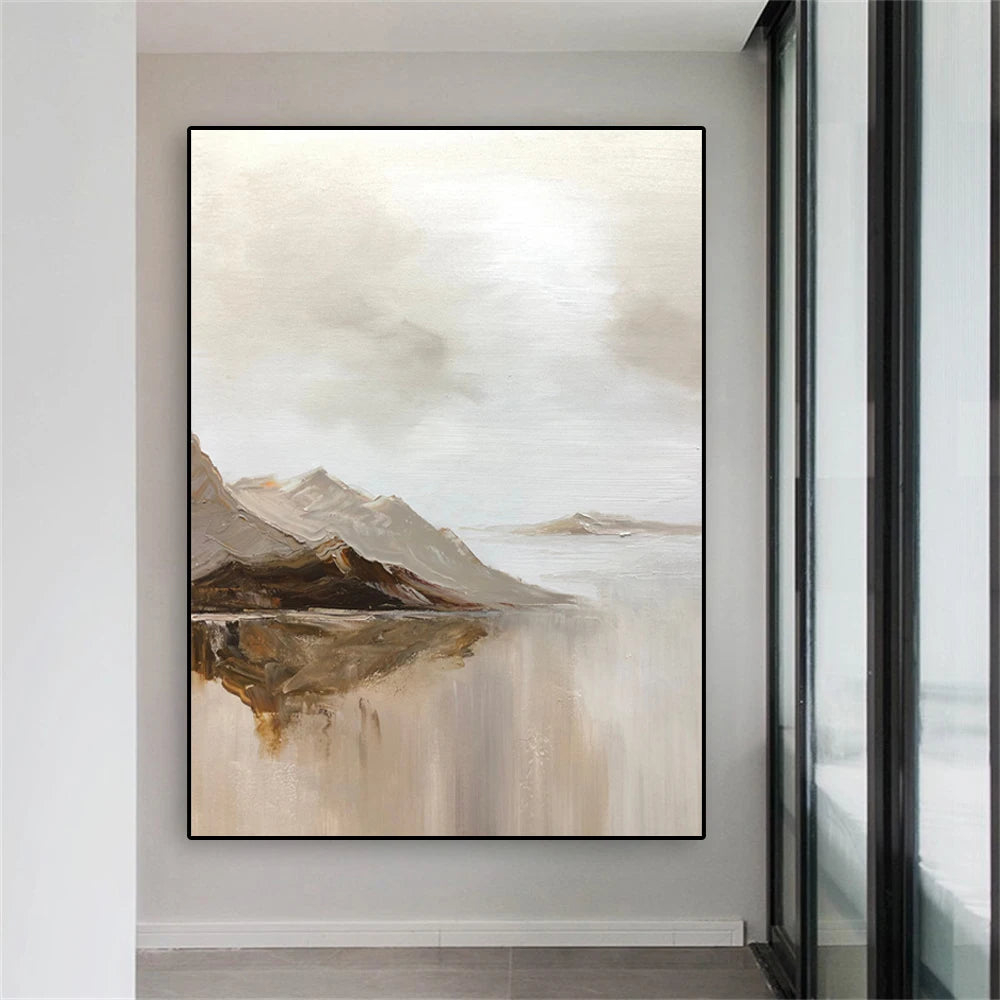 Canvas Painting Textural Impasto Mountain Silhouette