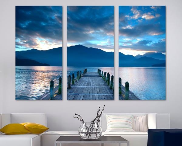 Canvas Print Triptych Three Panel Split Deep Blue Art