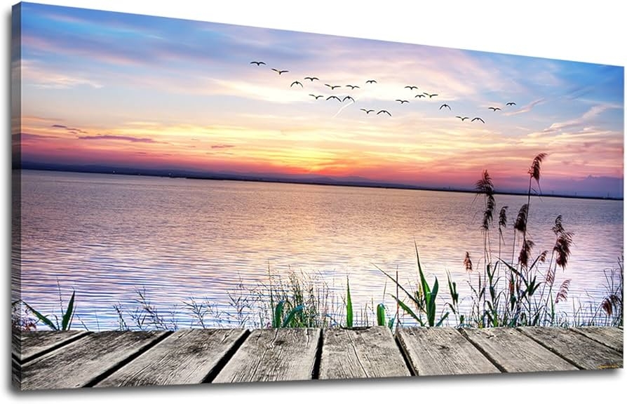 Canvas Wall Art Flying Bird Silhouettes Sunset Scenery