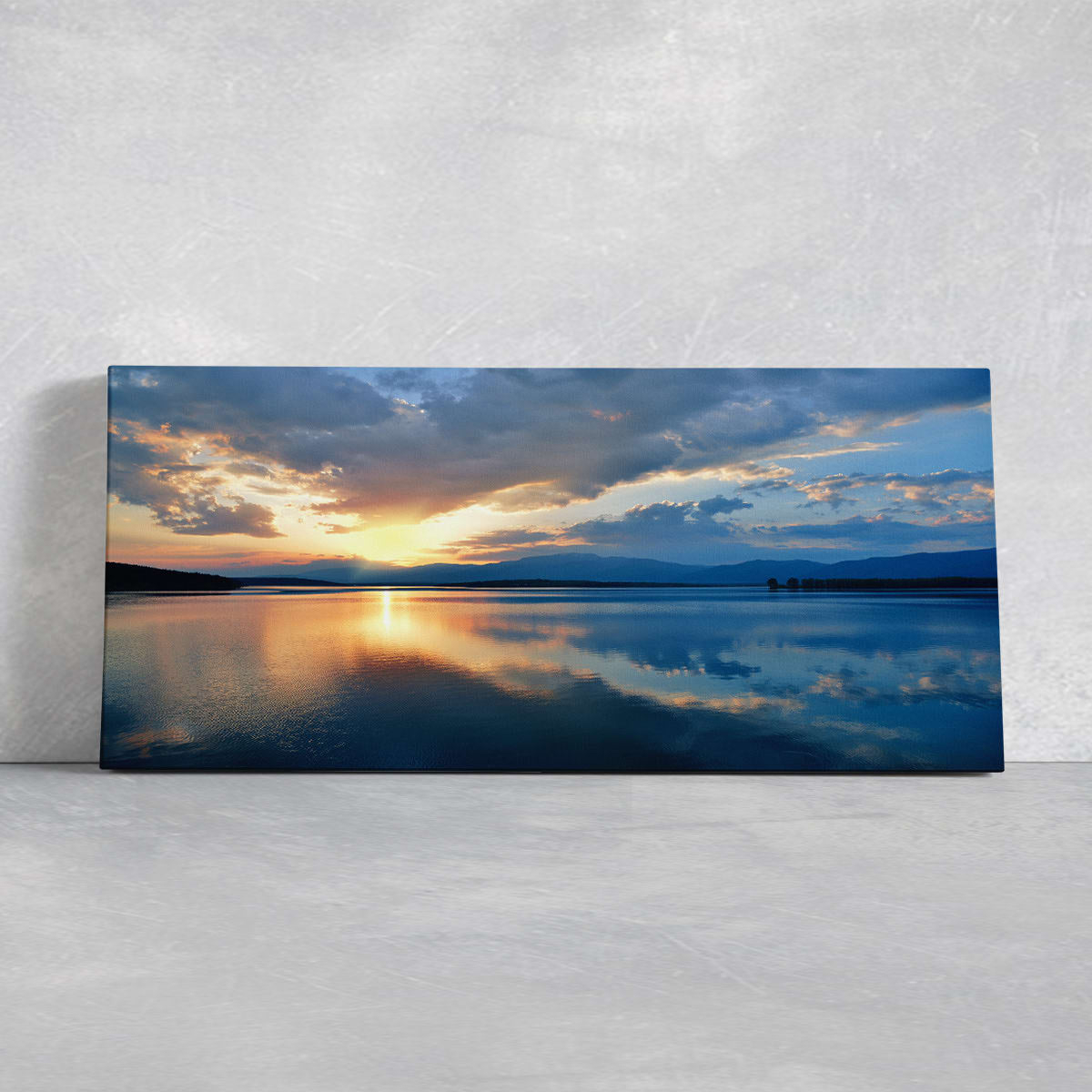 Canvas Wall Art Golden Glow Panoramic Lake Reflection