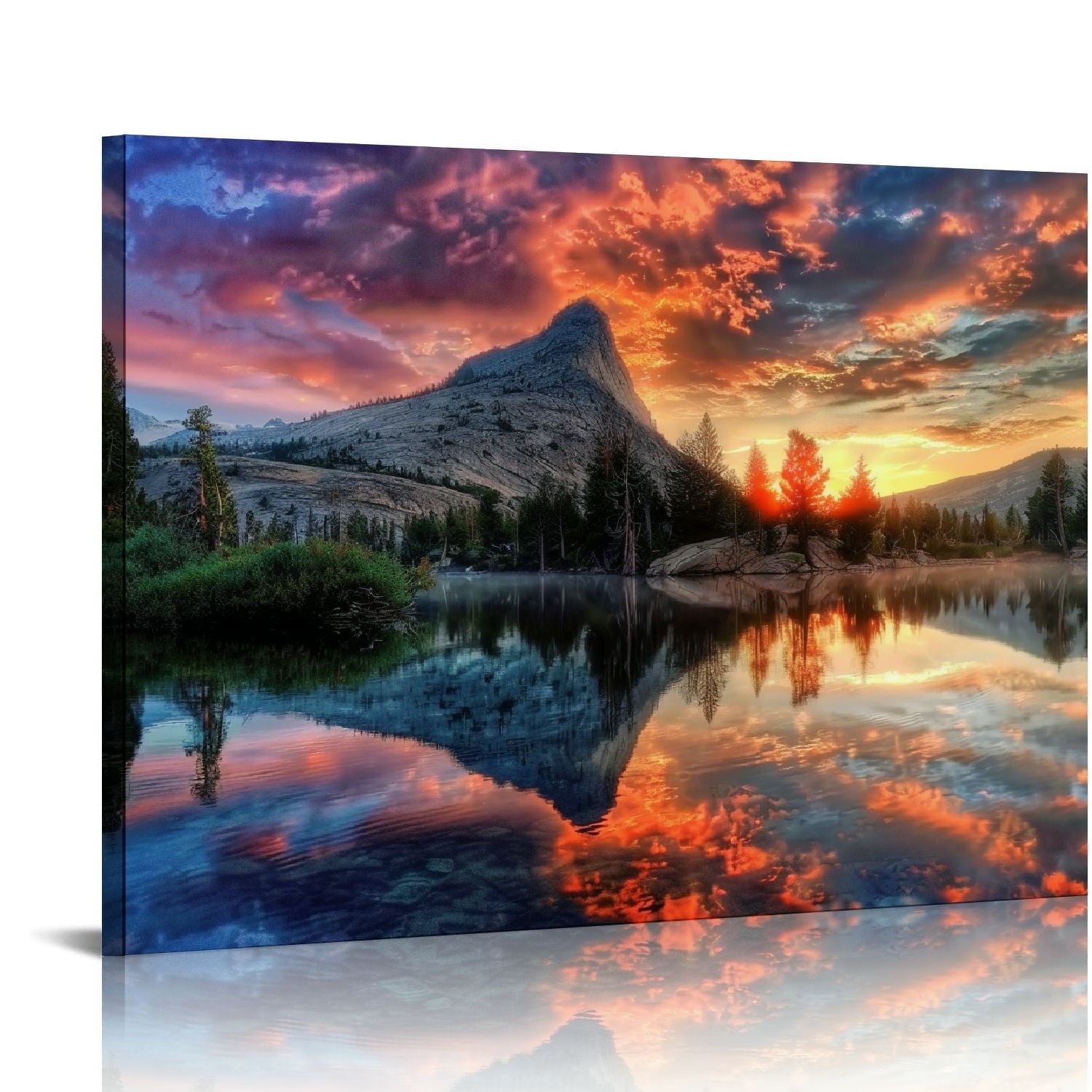 Canvas Wall Art Mountain Reflection Vivid Sunset Decor
