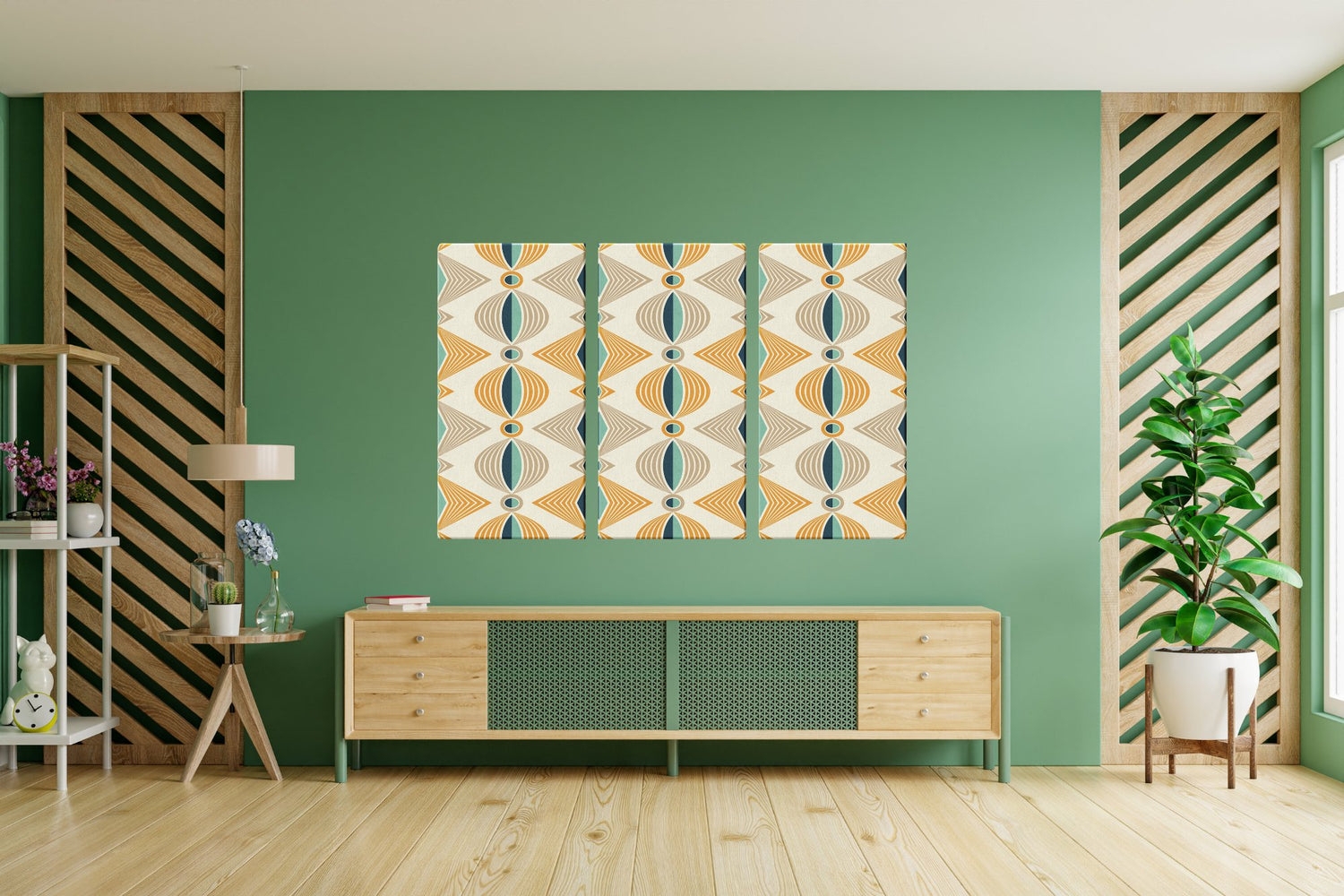 Canvas Wall Art Set with Geometric Triptych Retro Graphic Pattern