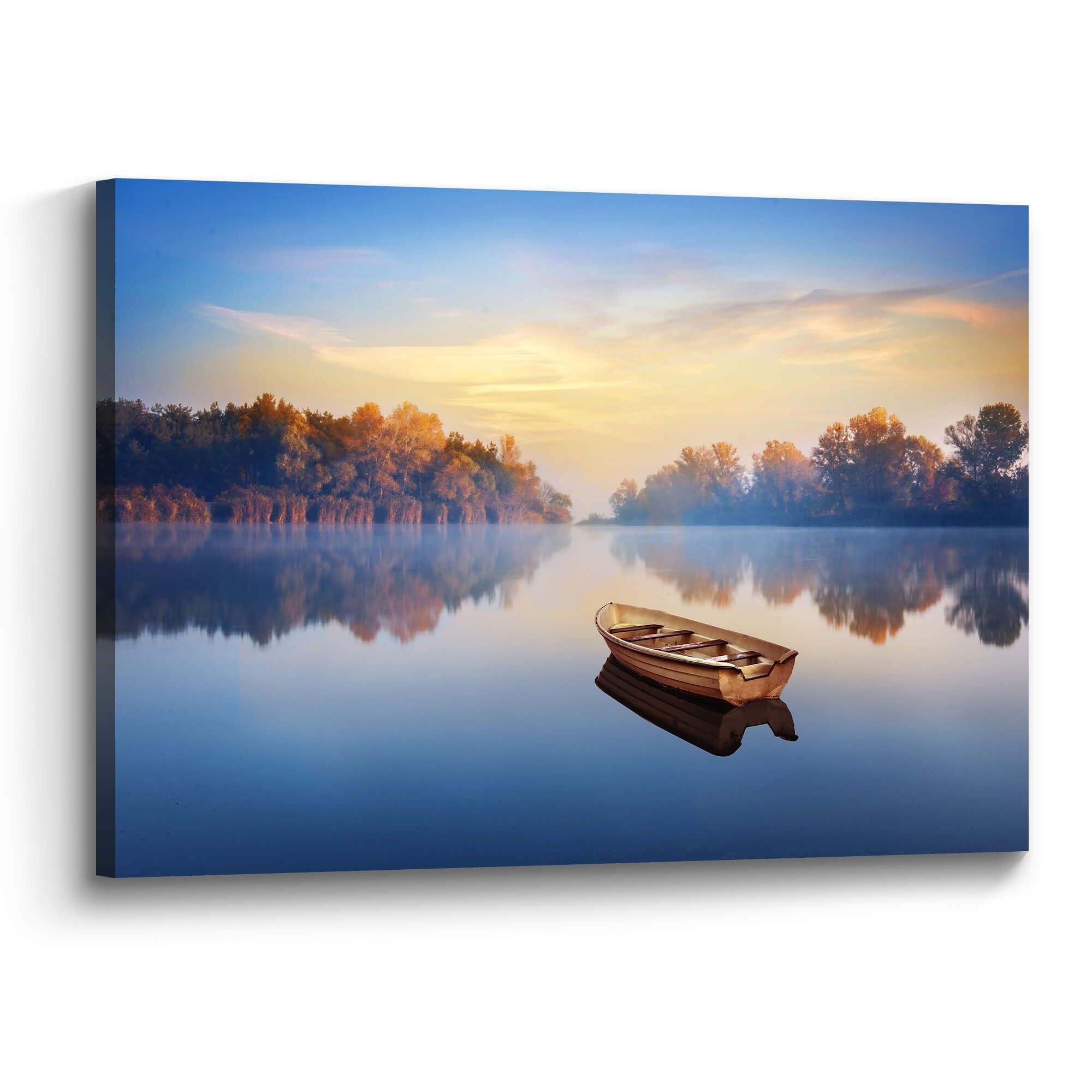 Canvas Wall Art Solitary Boat Misty Landscape Scenery