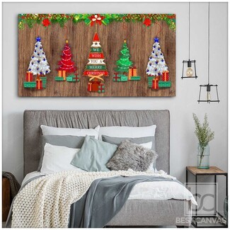 Canvas Wall Art Wood Background Print Christmas Tree Wall Decor
