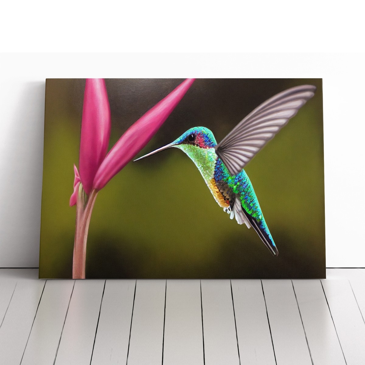 Canvas Wall Art: Wrapped Edges Fuchsia Accents Emerald Bird Print