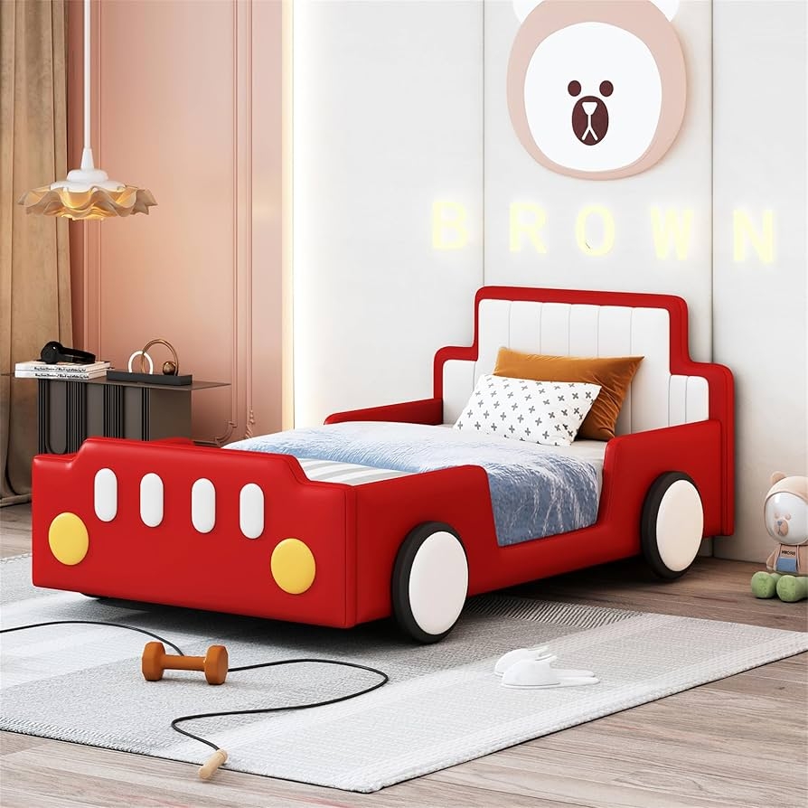 Car Bed Race Car Frame with Decorative Upholstered Sides