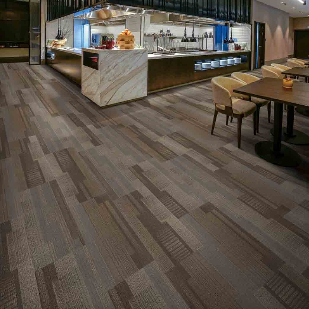 Carpet Tile using Linear Striated Pattern Modern Restaurant Flooring Ideas