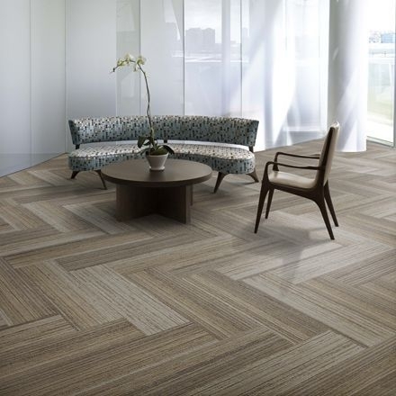 Carpet Tiles in Herringbone Layout with Wood Look Carpet Tiles
