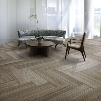 Carpet Tiles in Herringbone Layout with Wood Look Carpet Tiles