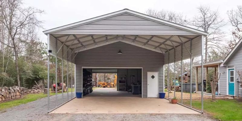 Carport Garage: Drive-Through Dual-Tone Metal Storage Shed